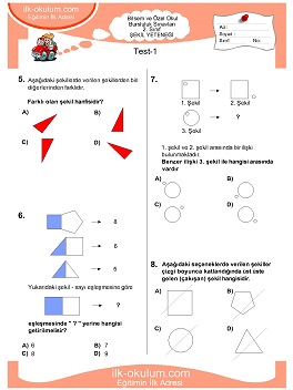 ilkokul 1. Sınıf Bilsem Zeka Testi 